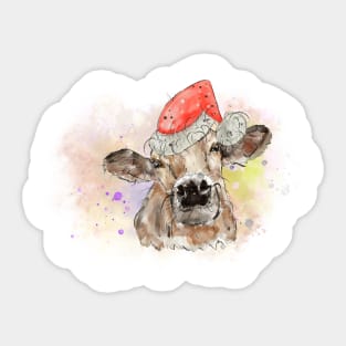 Christmas Cow santa Sticker